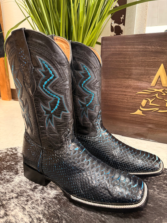 Genuine Python Black and blue- Square Toe