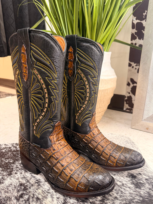Men’s Brown Crocodile Print Cowboy Boots – Round Toe