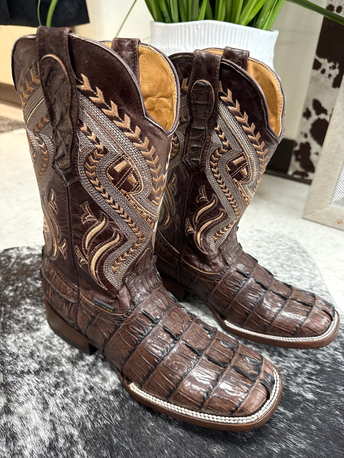 Men’s Black Exotic Print Cowboy Boots – Square Toe