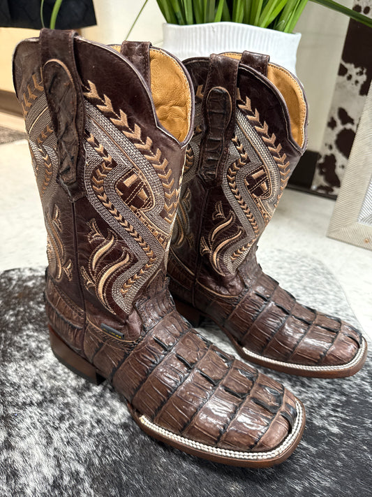 Men’s Black Exotic Print Cowboy Boots – Square Toe