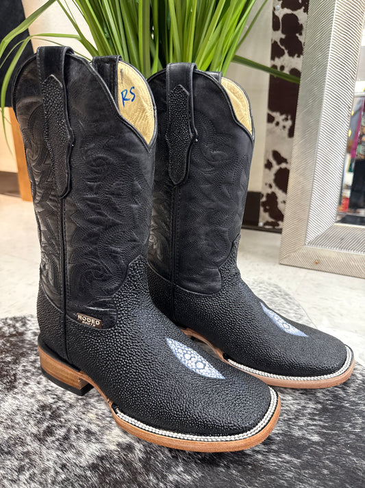 Men’s Black Exotic Print Cowboy Boots – Square Toe
