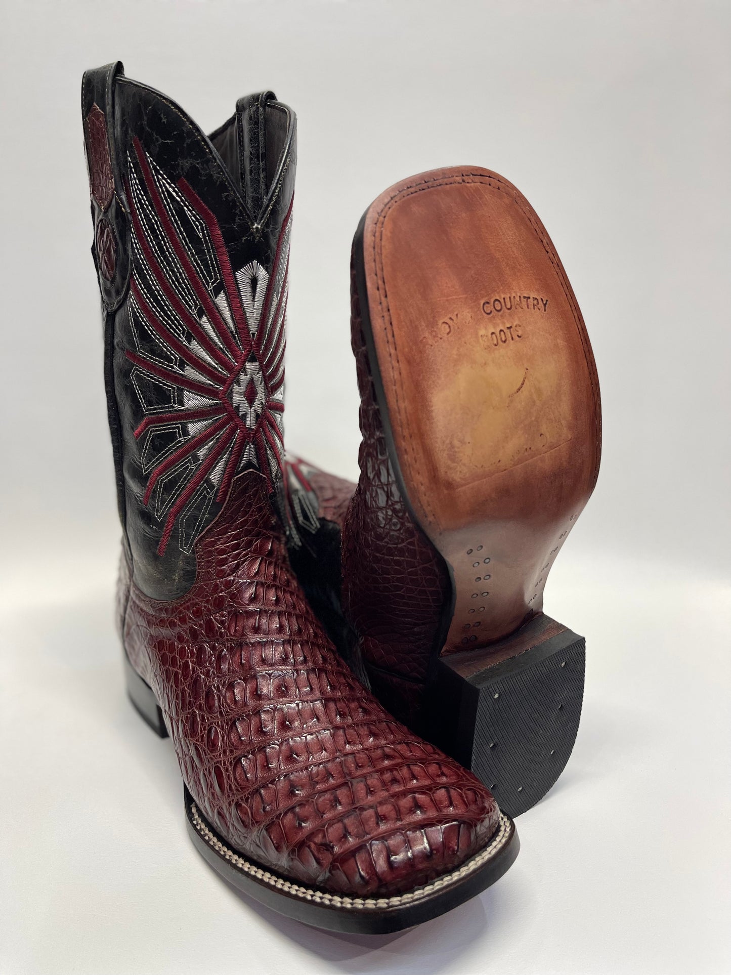 Men’s Wine Caiman Back Square Toe Exotic Boot