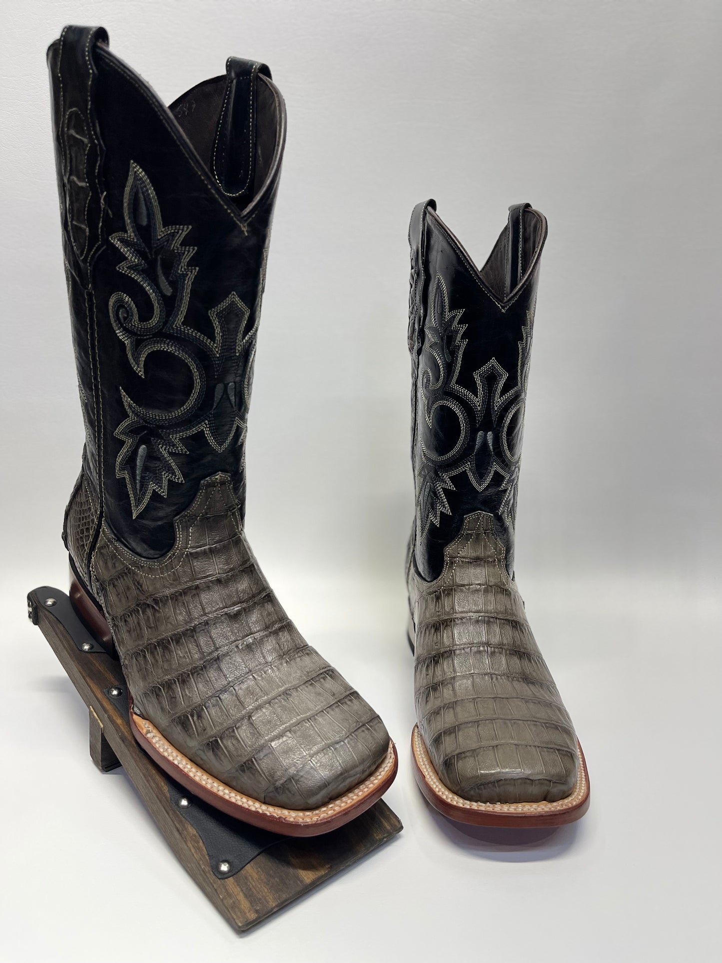 Men’s Gray Caiman Belly Square Toe Exotic Boot