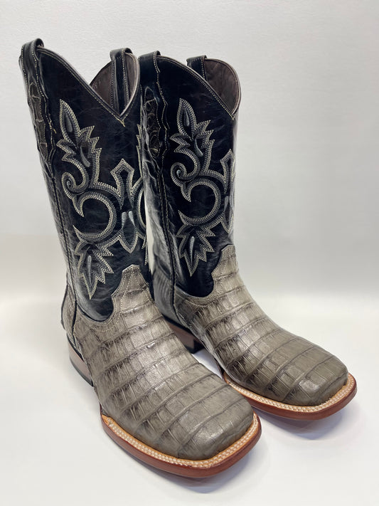 Men’s Gray Caiman Belly Square Toe Exotic Boot