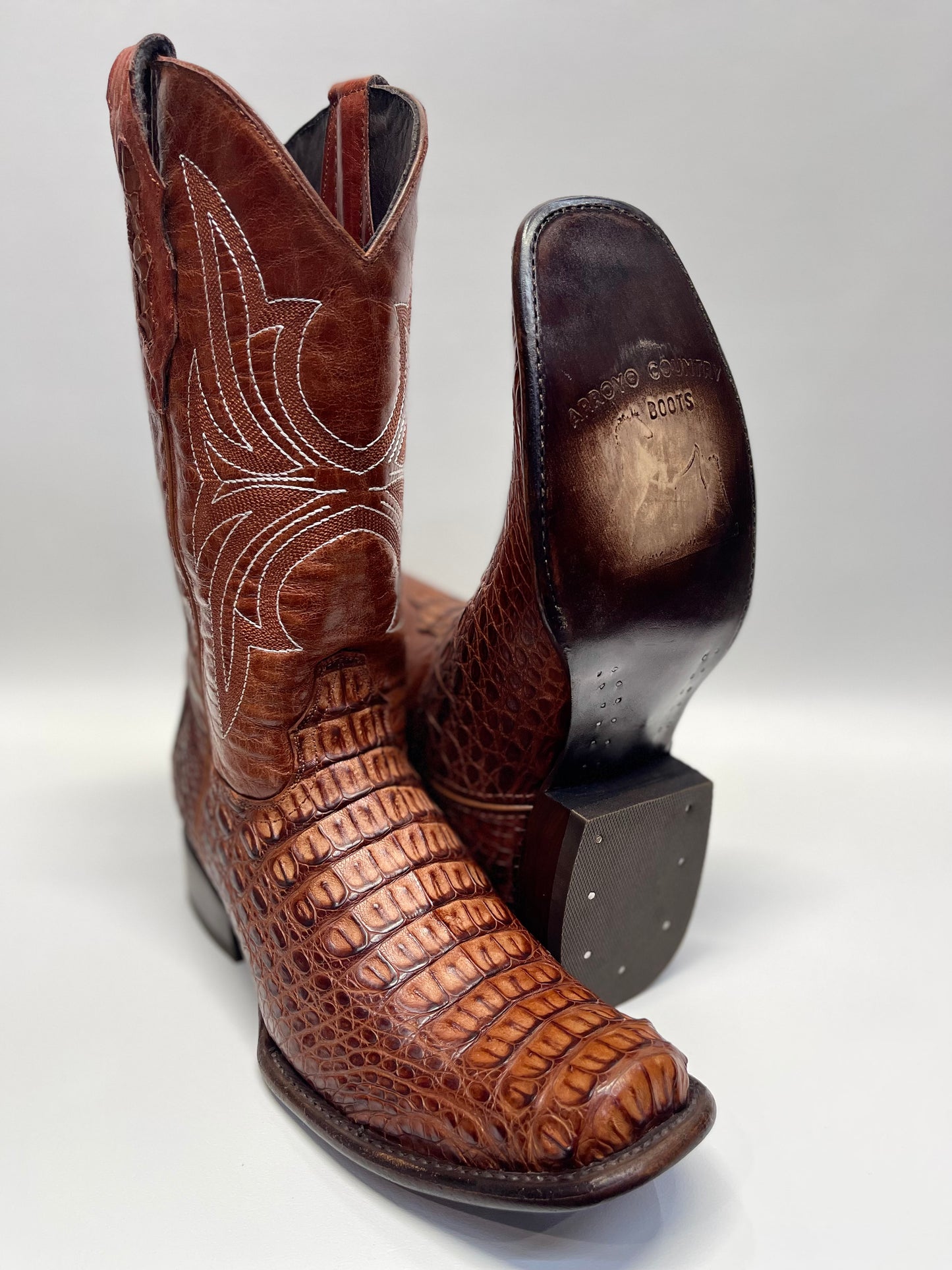 Men’s  Genuine Exotic Caiman Back  Cognac Levi Toe