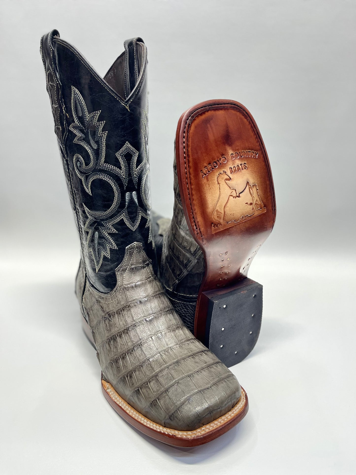 Men’s Gray Caiman Belly Square Toe Exotic Boot