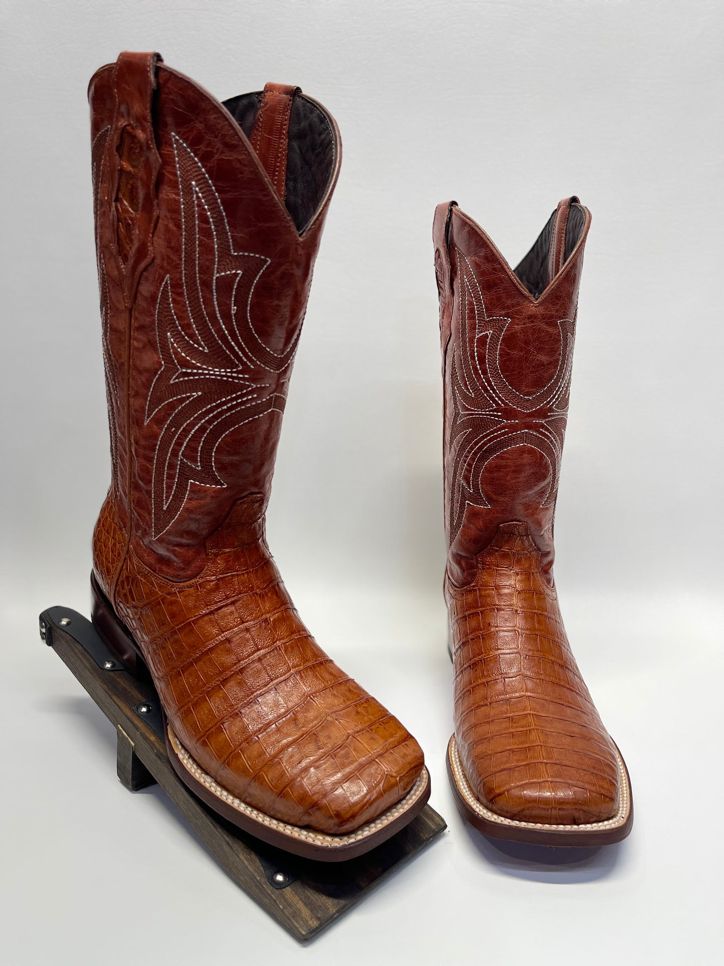 Men’s Genuine Exotic Caiman Belly  Cognac