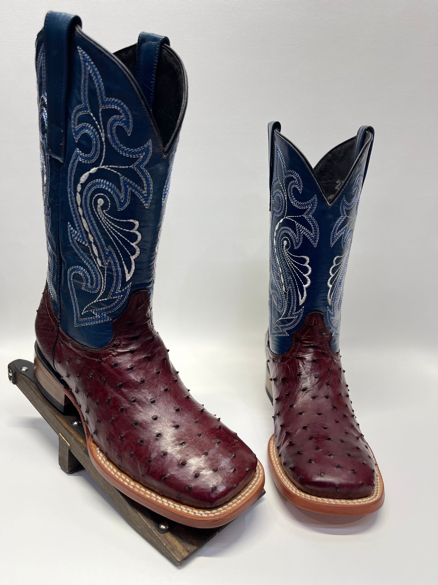 Men’s Wine Full Quill Ostrich Square Toe Exotic Boot