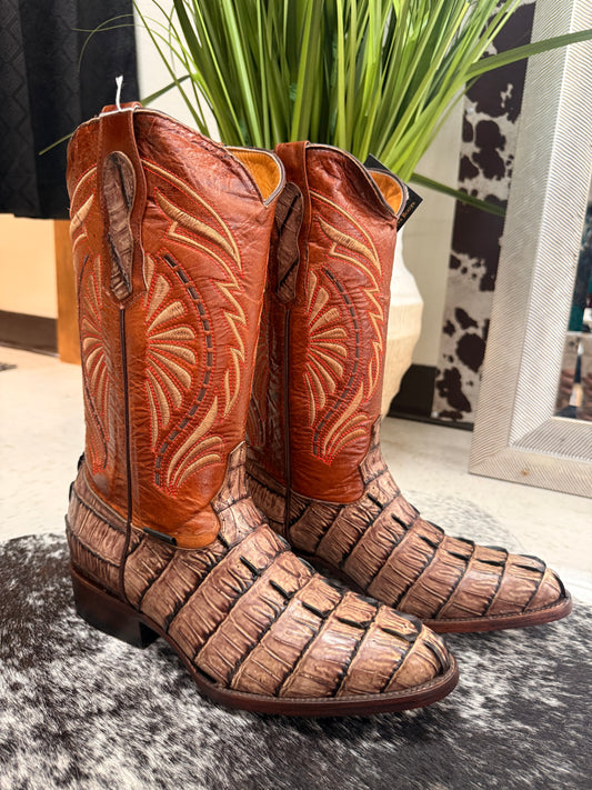 Men’s Brown Crocodile Print Cowboy Boots – Round Toe