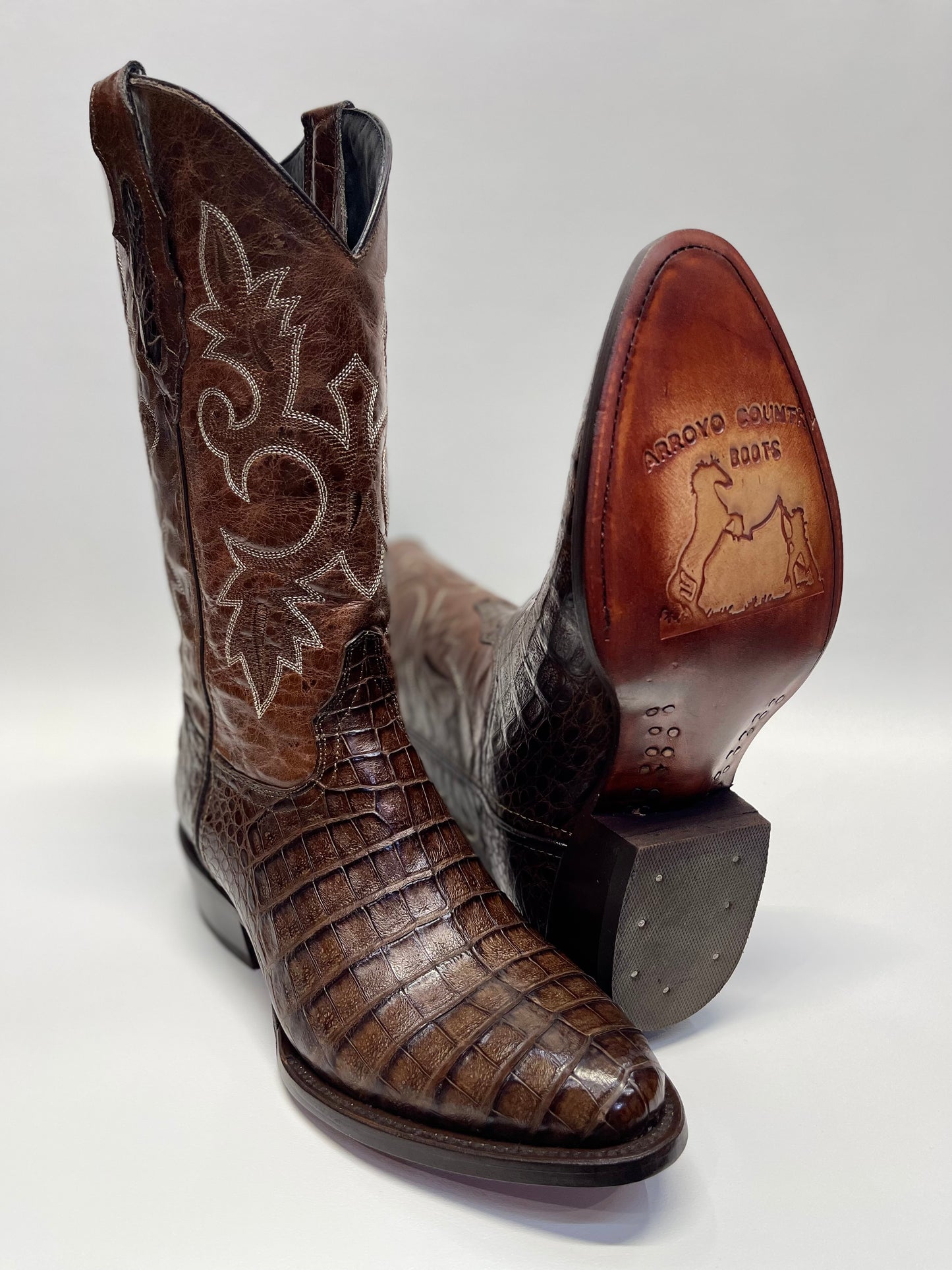 Men’s Brown Caiman Belly Round Toe