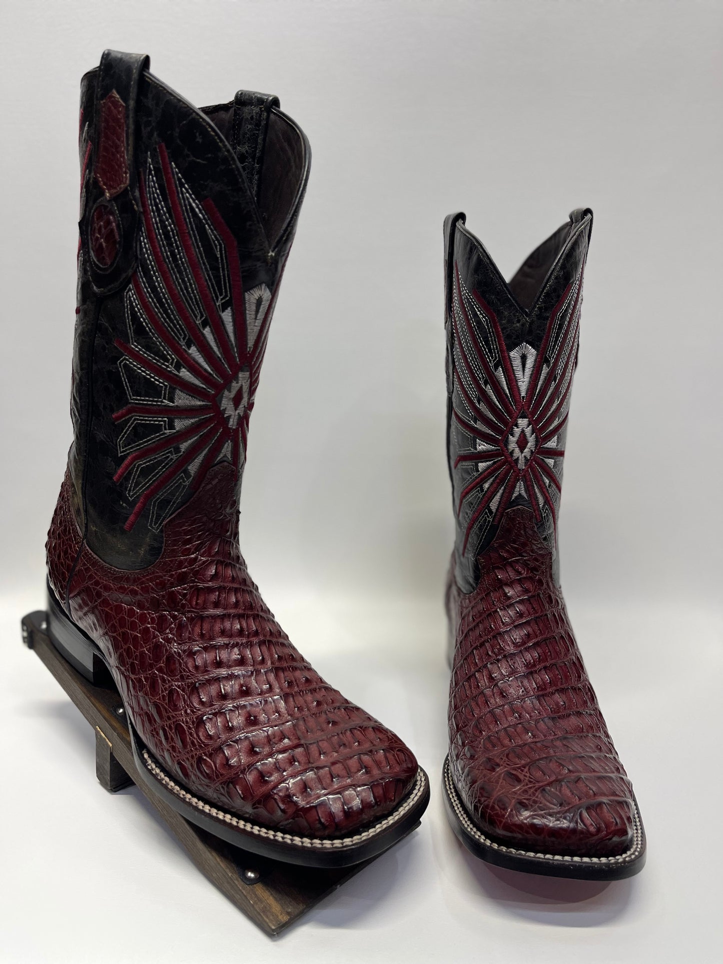 Men’s Wine Caiman Back Square Toe Exotic Boot