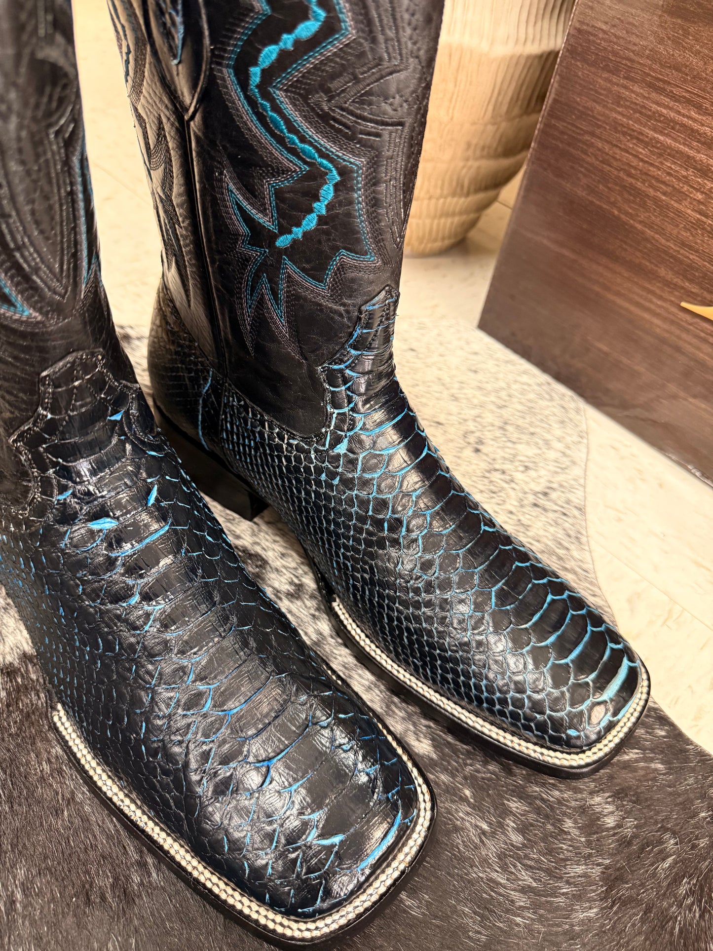 Genuine Python Black and blue- Square Toe