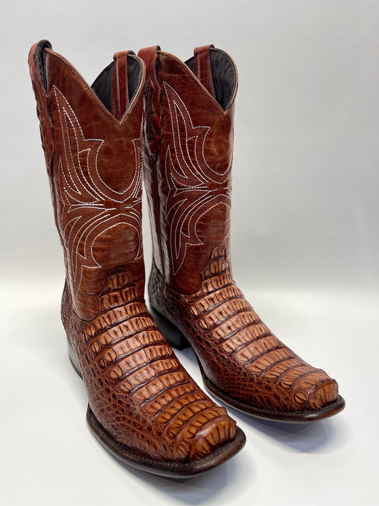 Men’s Genuine Exotic Caiman Back Cognac Levi Toe