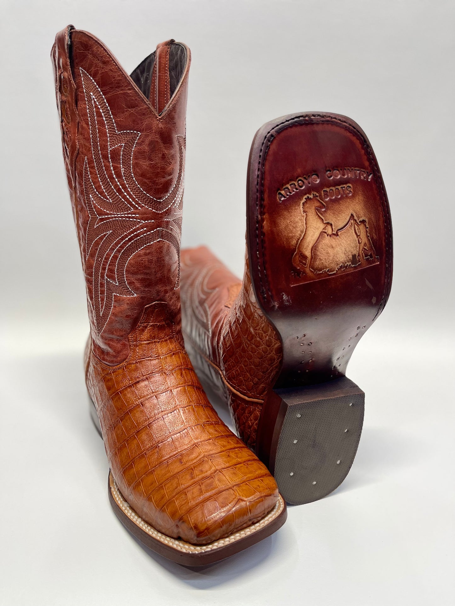 Men’s Genuine Exotic Caiman Belly  Cognac