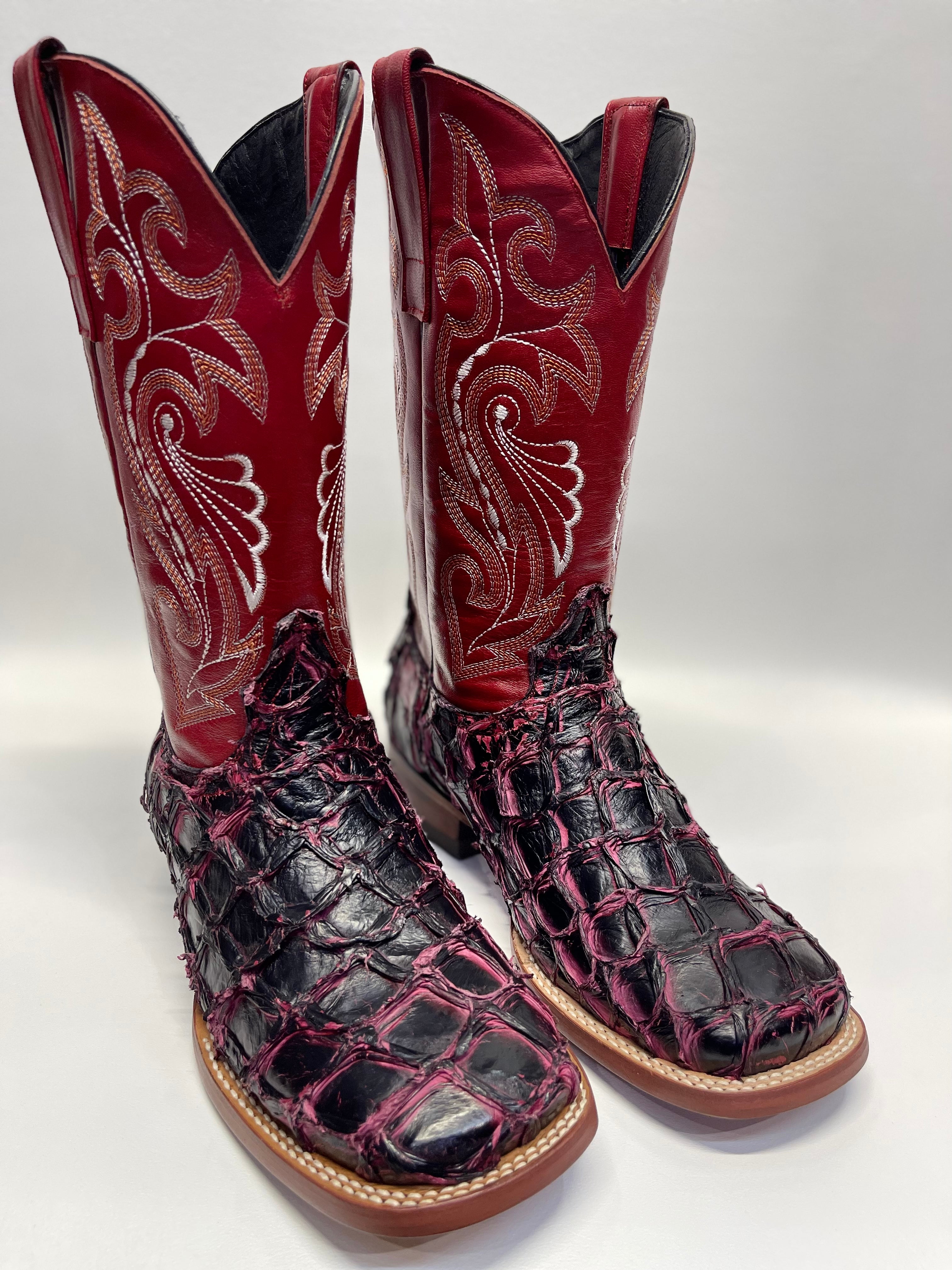 Men’s Genuine Exotic Pirarucu Fish Black Cherry – ArroyoCountryBoots