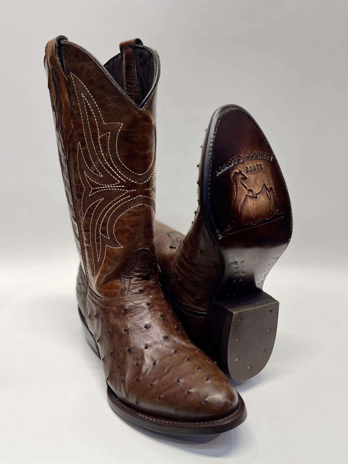 Men’s Brown Full Quill Ostrich Round Toe