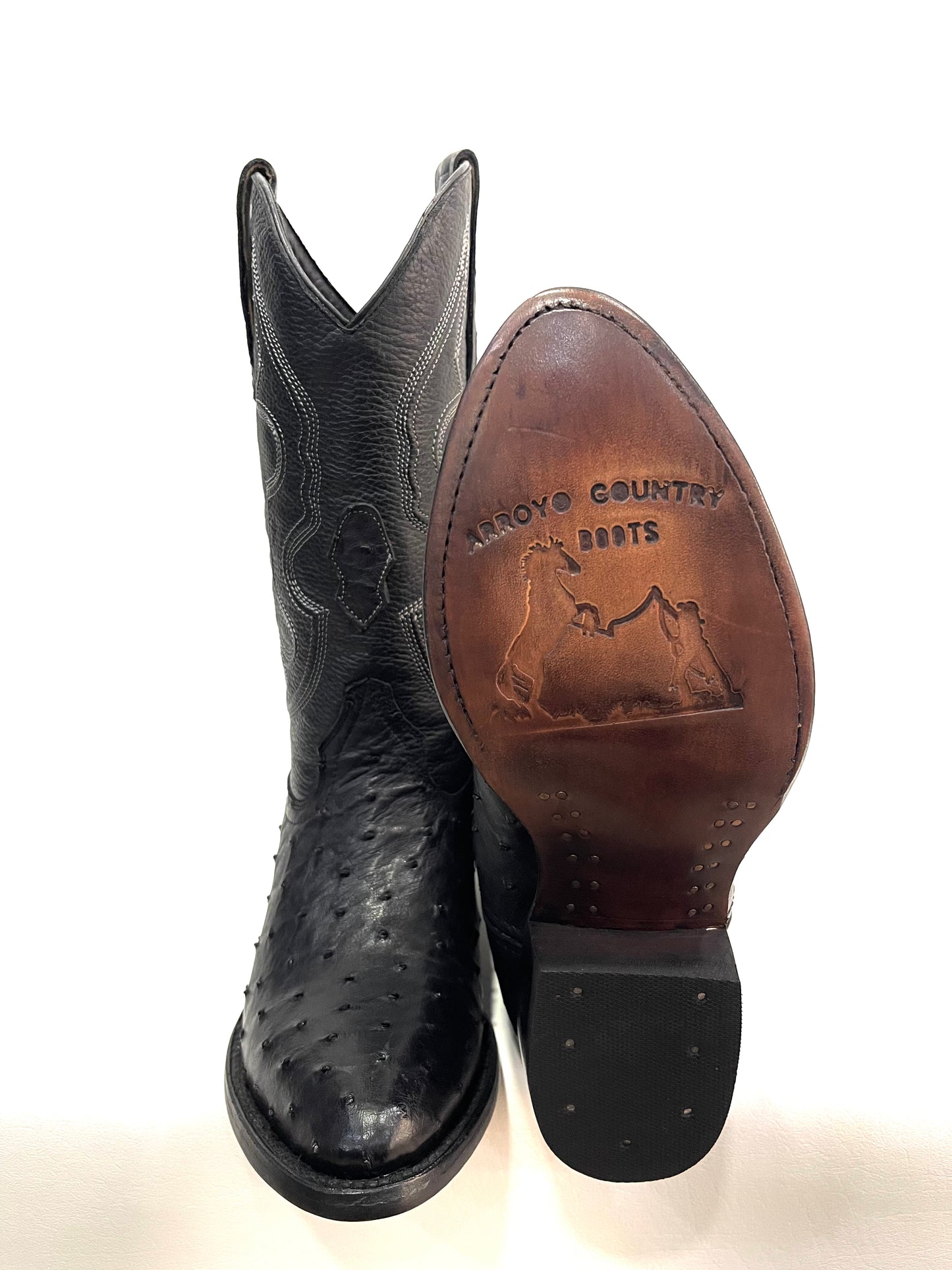 Men’s Black Full Quill Ostrich Round Toe Exotic Boot