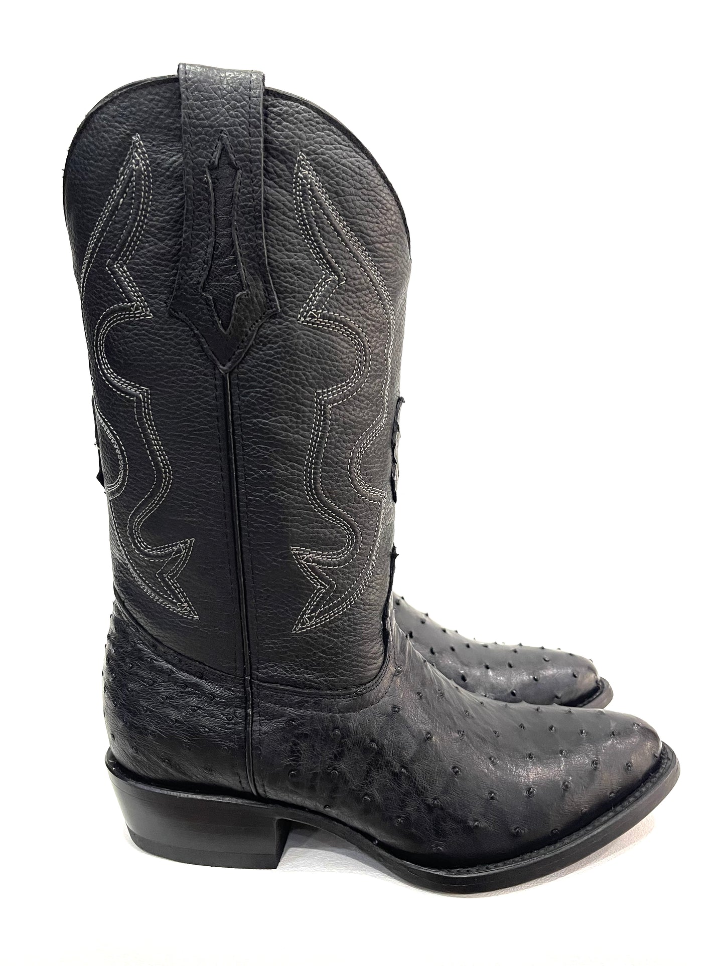 Men’s Black Full Quill Ostrich Round Toe Exotic Boot