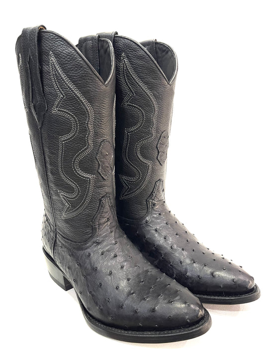 Men’s Black Full Quill Ostrich Round Toe Exotic Boot