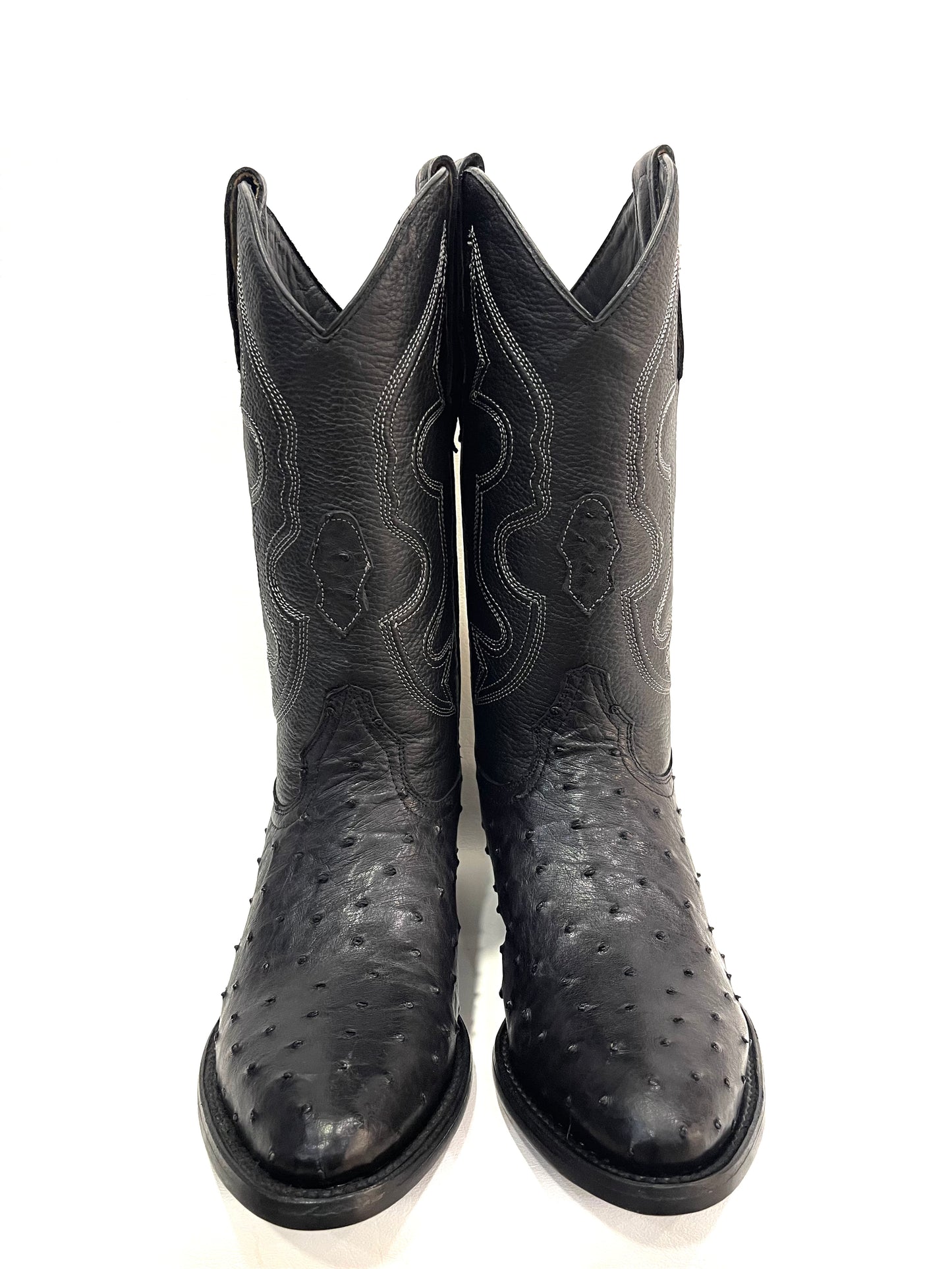 Men’s Black Full Quill Ostrich Round Toe Exotic Boot